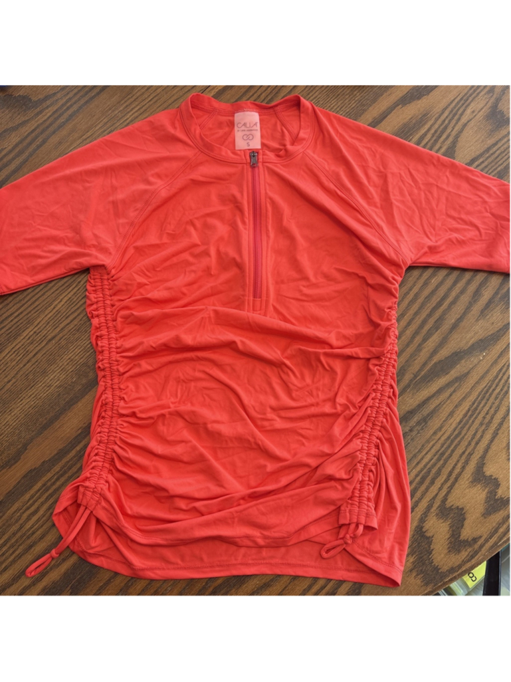 calia swimwear top orange small zip top adjustable sides